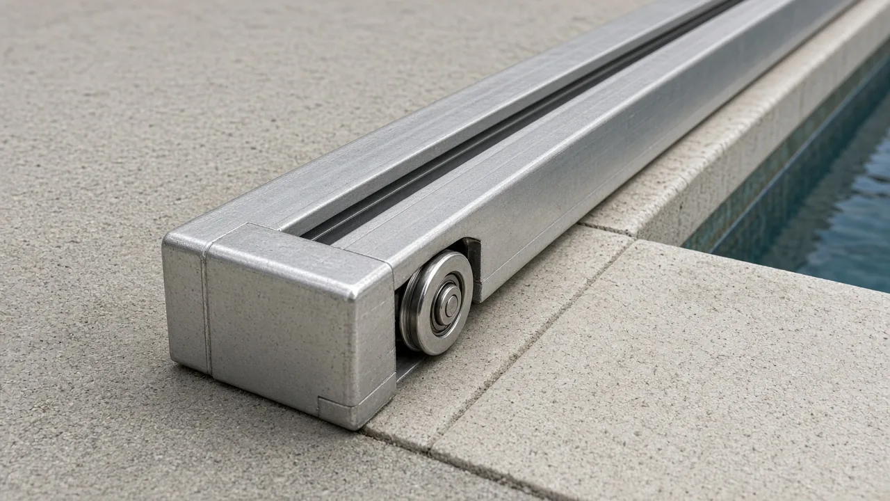 Pulley wheel at the end of an aluminum pool-cover track